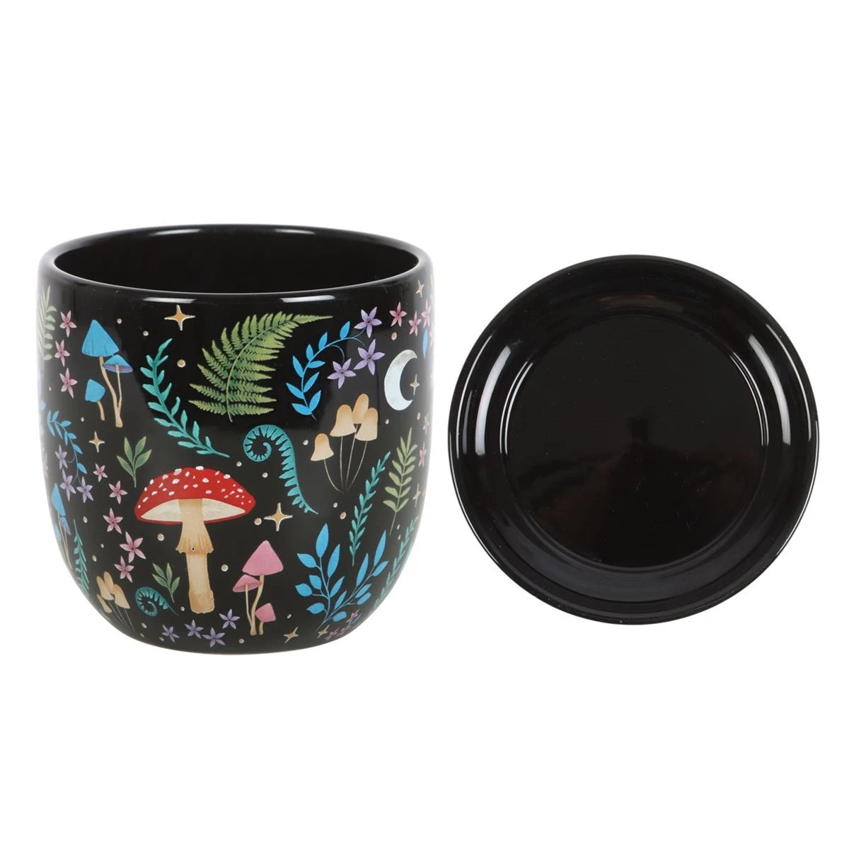 Dark Forest Print Ceramic Plant Pot with Saucer - Mystical