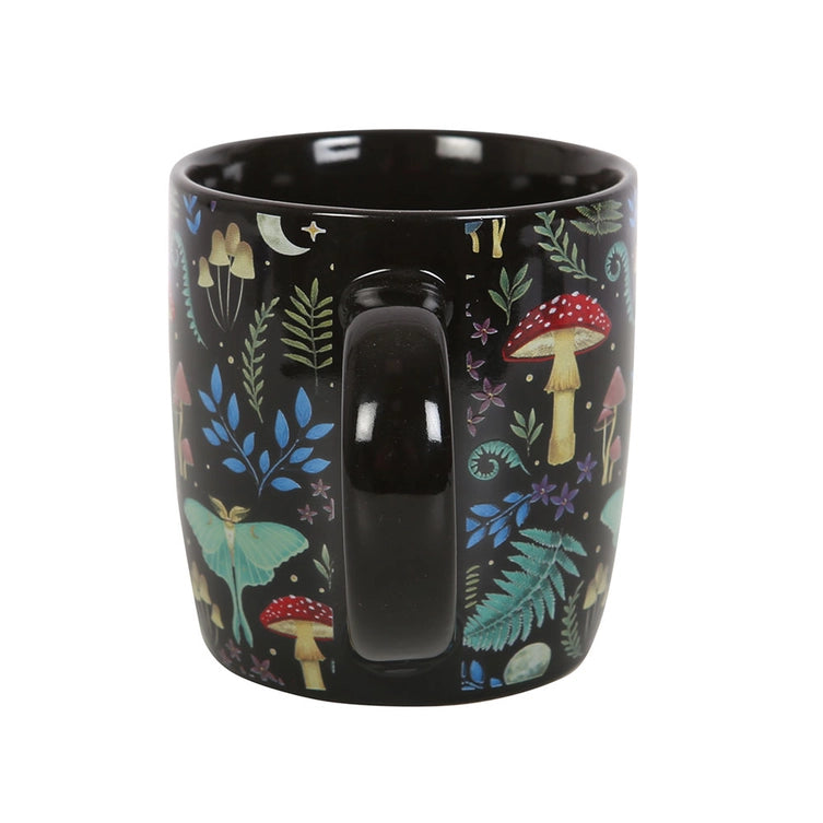 Dark Forest Print Mug – Botanical Mushrooms & Moth Design