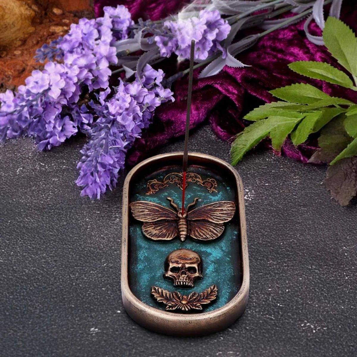 Nemesis Now Incense Holder Death's Head Moth Skull Bronze Tray