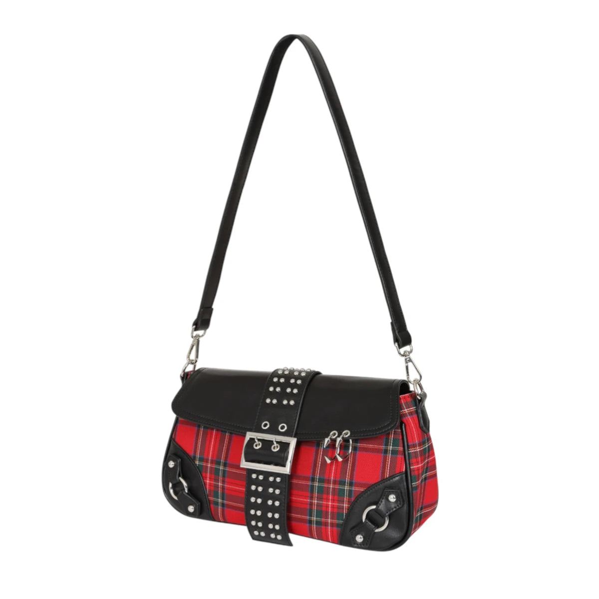 Banned Disorder Tartan Bag Studded Punk Goth Shoulder Bag