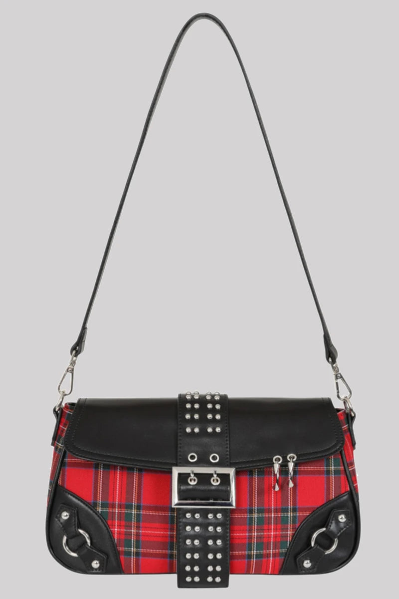 Banned Disorder Tartan Bag Studded Punk Goth Shoulder Bag