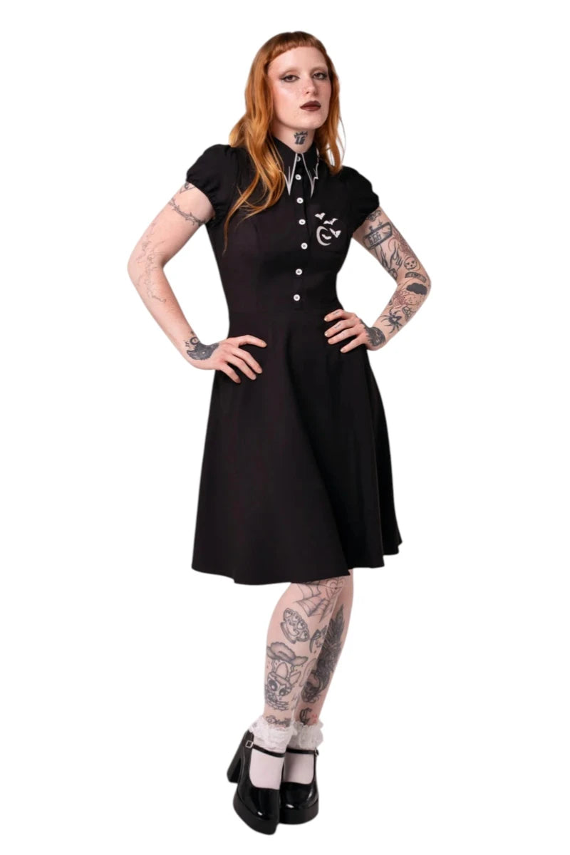 Hell Bunny Drusilla Dress Gothic Vintage Black Button Dress
