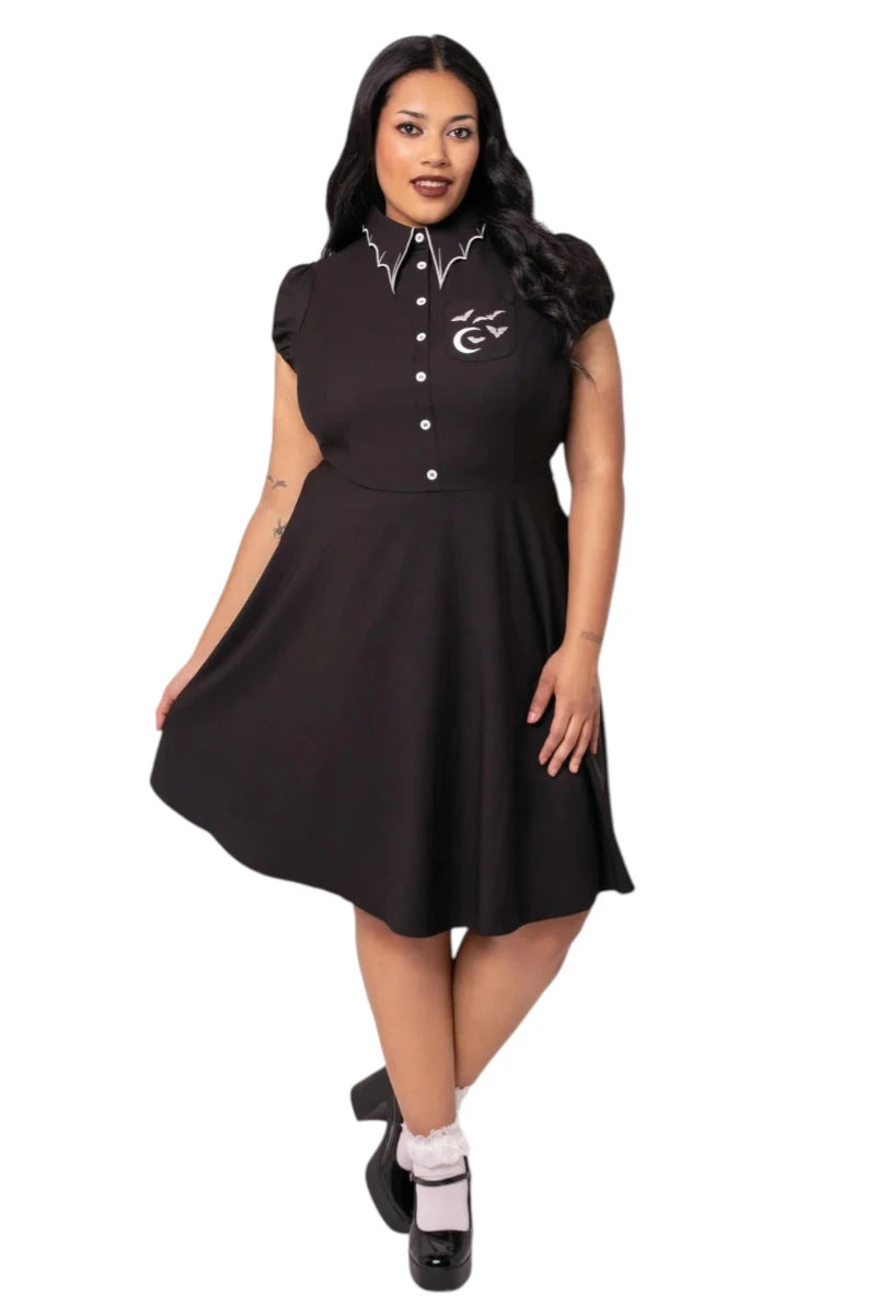 Hell Bunny Drusilla Dress Gothic Vintage Black Button Dress