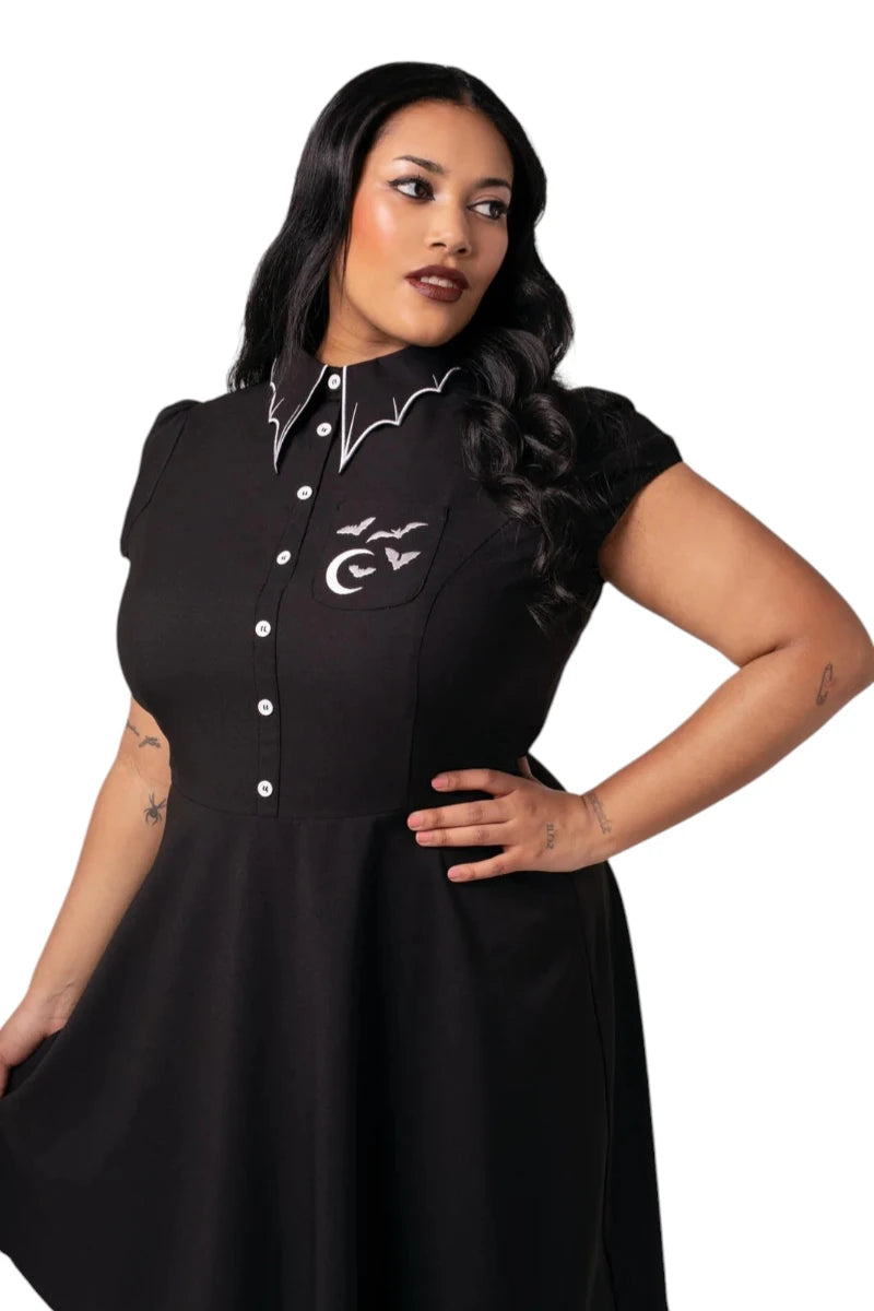 Hell Bunny Drusilla Dress Gothic Vintage Black Button Dress