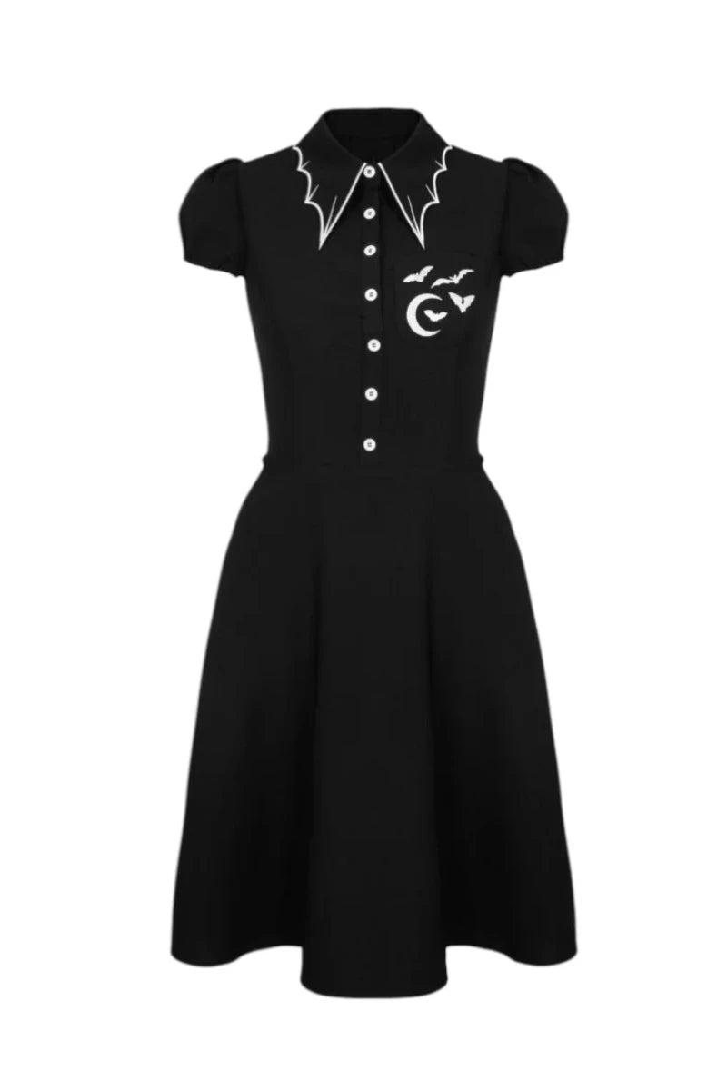 Hell Bunny Drusilla Dress Gothic Vintage Black Button Dress