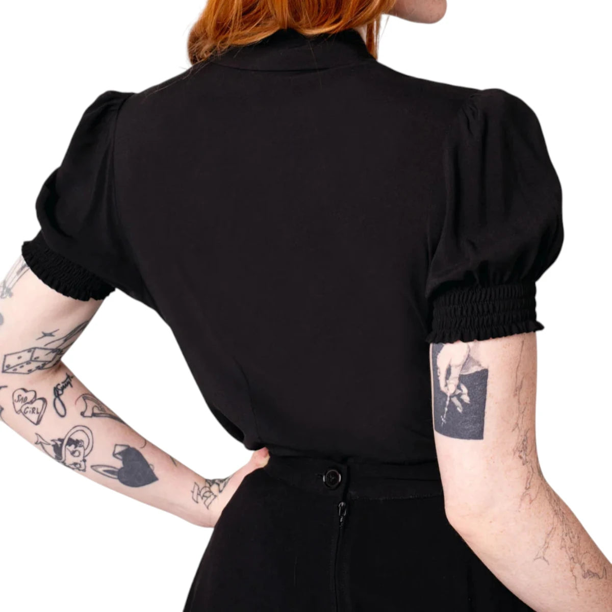 Hell Bunny Elyse Blouse Gothic Sword and Rose Embroidered Top