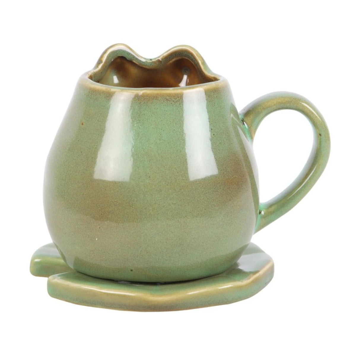 Frog Shaped Mug and Lily Pad Saucer – Ceramic Coffee Cup