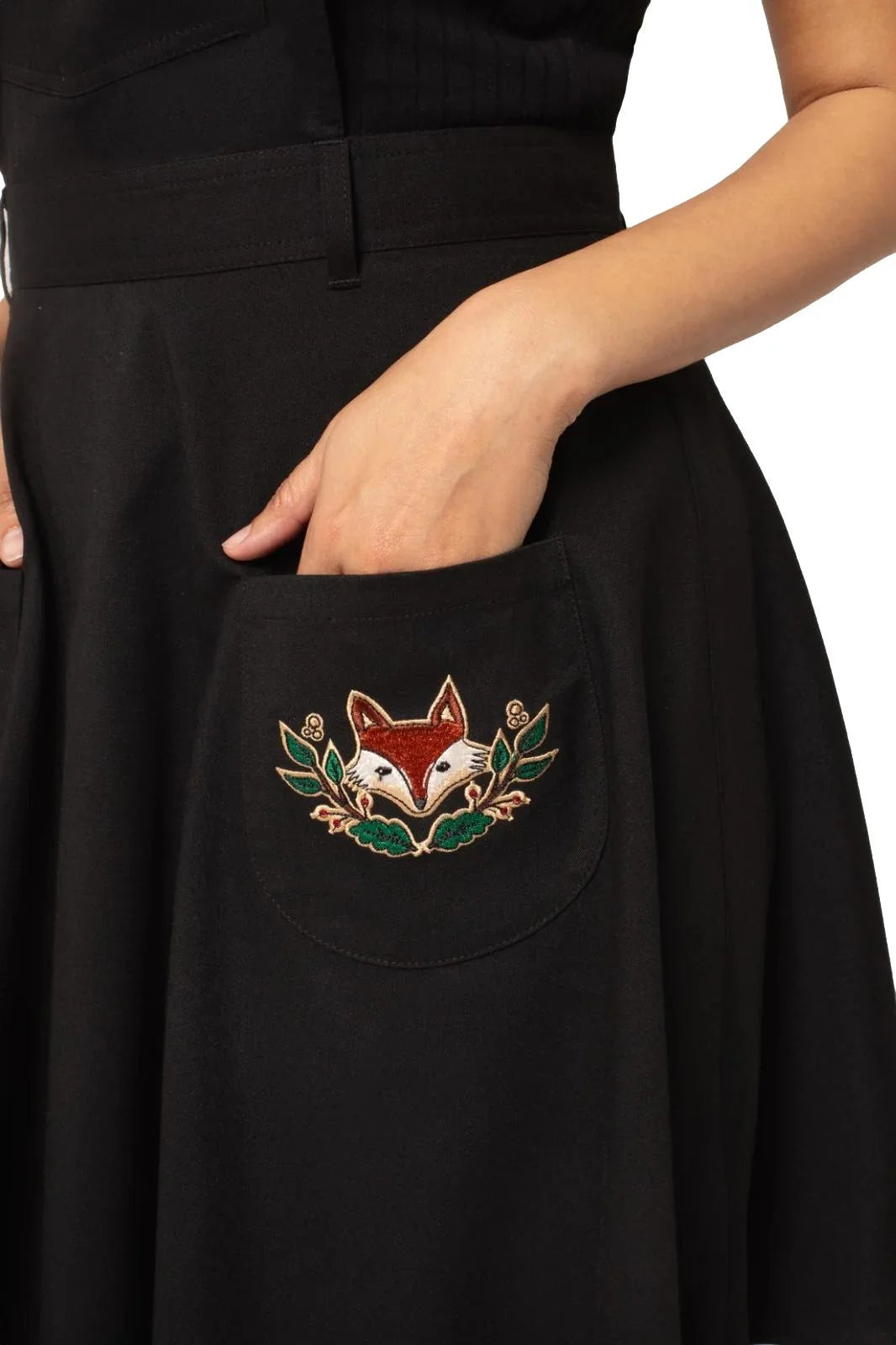 Hell Bunny Basil Dress Pinafore Fox Embroidery Retro Style