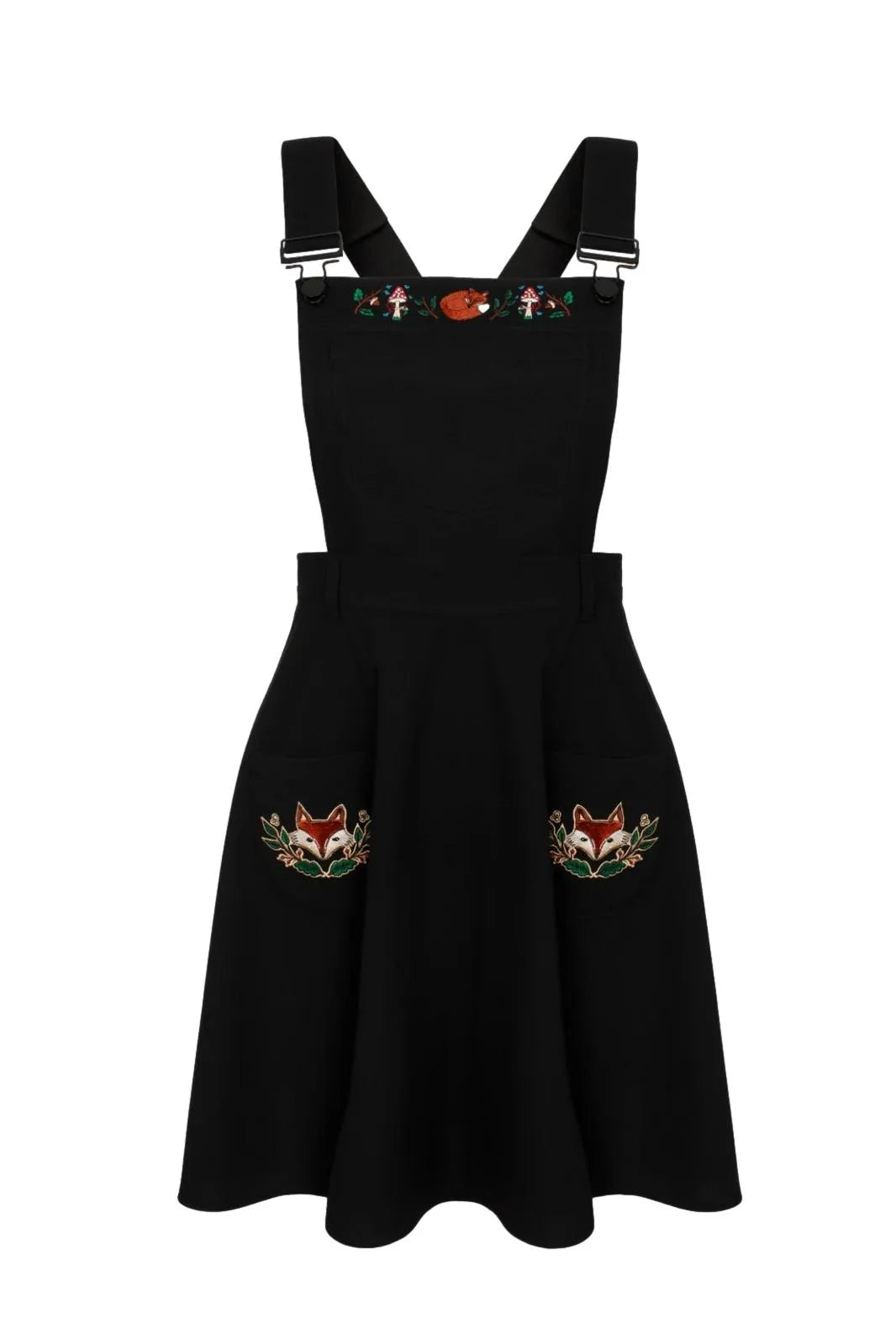 Hell Bunny Basil Dress Pinafore Fox Embroidery Retro Style