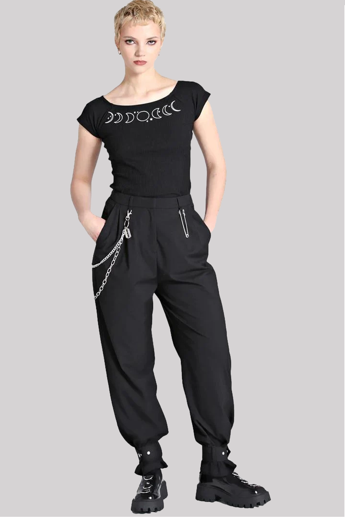 Hell Bunny Rebellion Gothic Chain Safety Pin Trousers