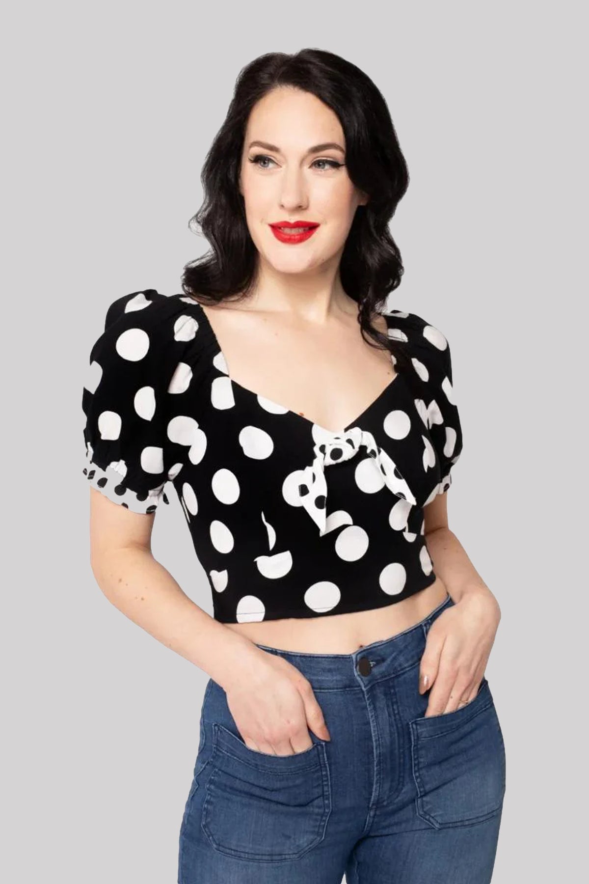 Hell Bunny Dolores Polka Dot Retro 1950's Cropped Top