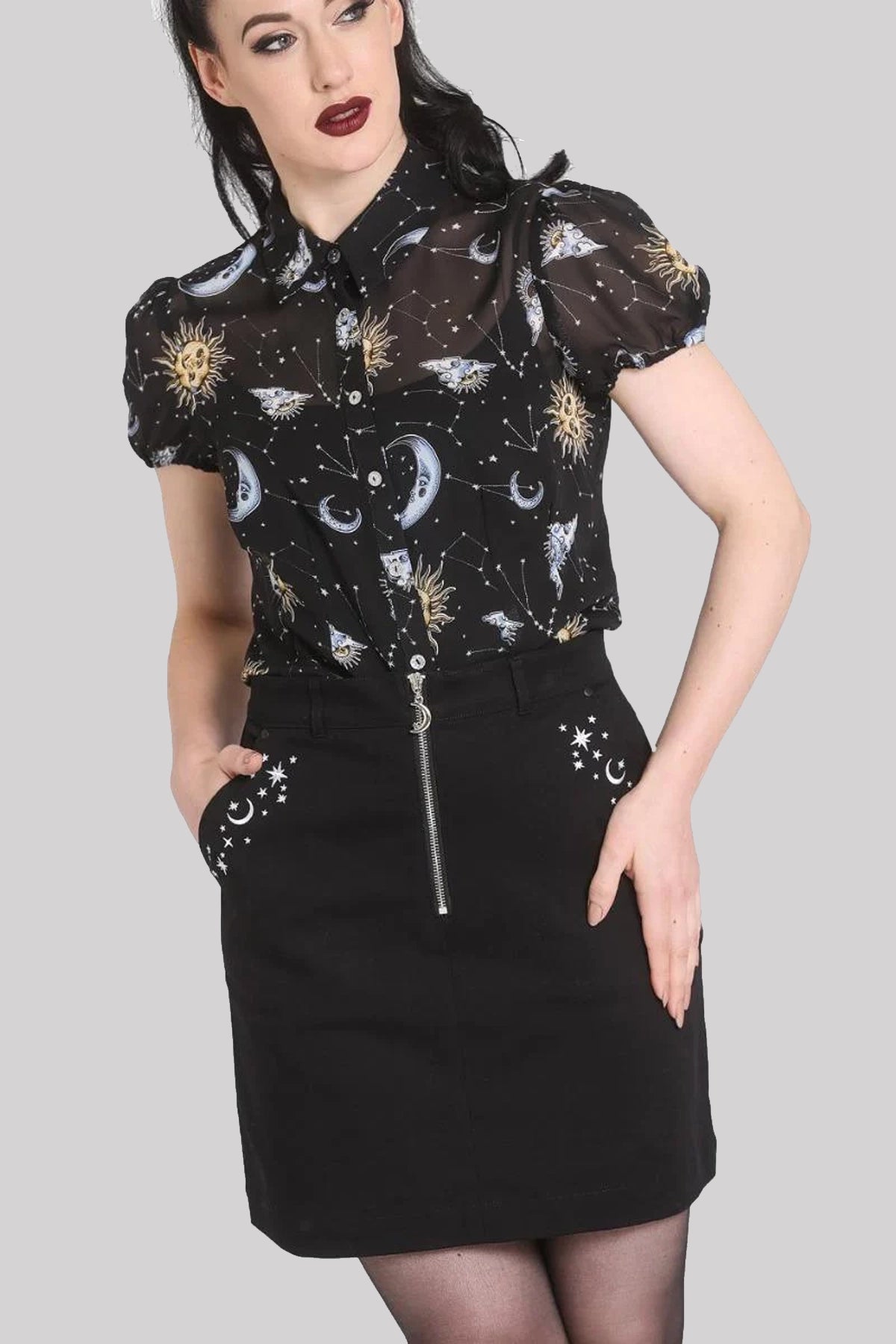 Hell Bunny Interstellar Fitted Black Mini Celestial Skirt