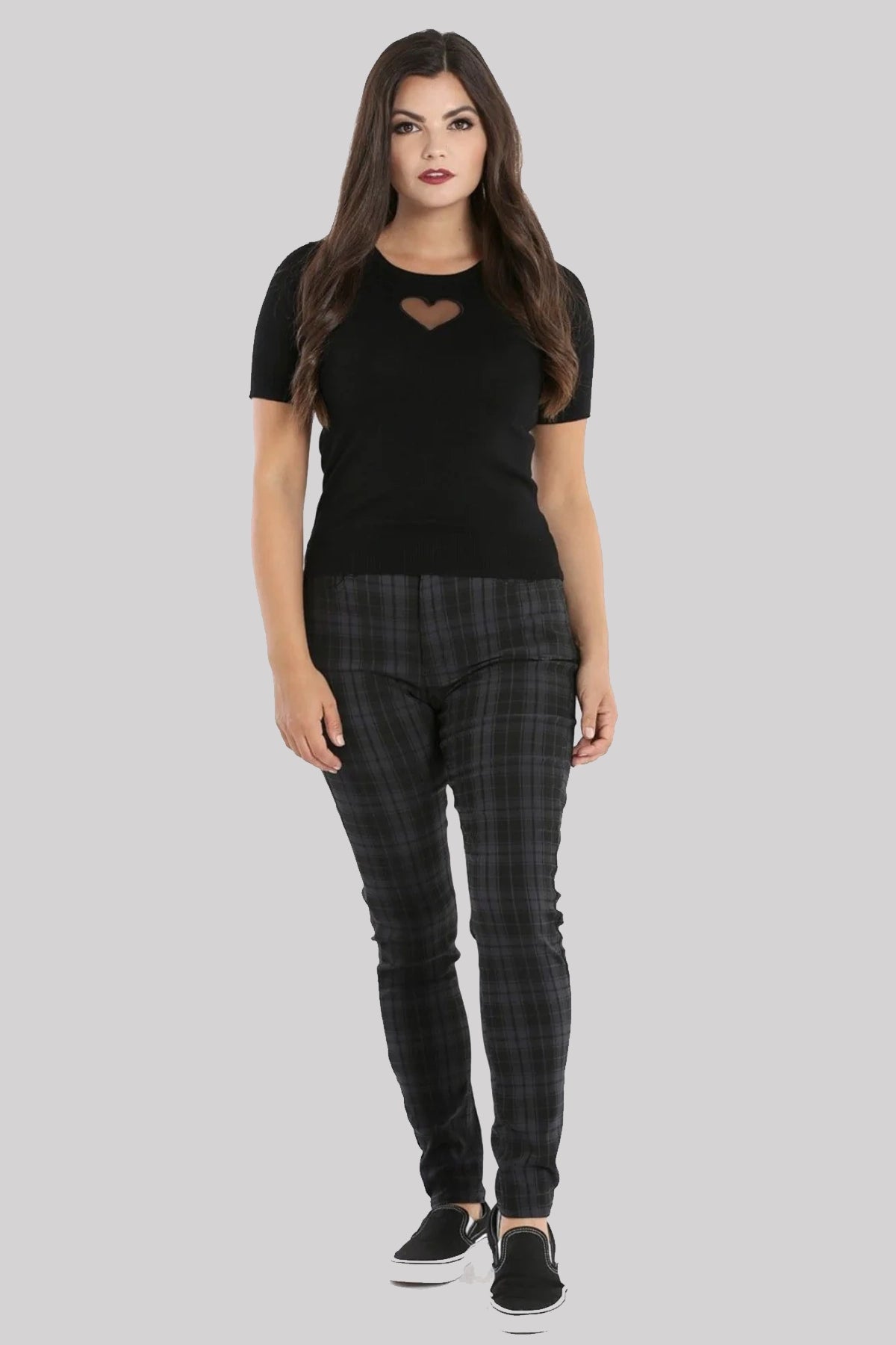 Hell Bunny Storm Checkered Punk Retro Skinny Trousers