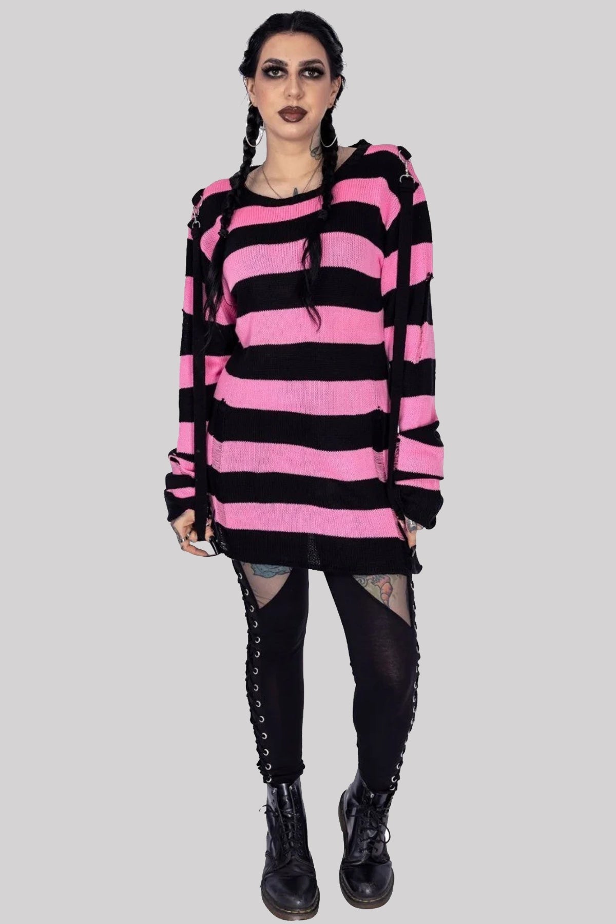 Heartless Oriana Wide Stripe Harness Grunge Jumper, Pink