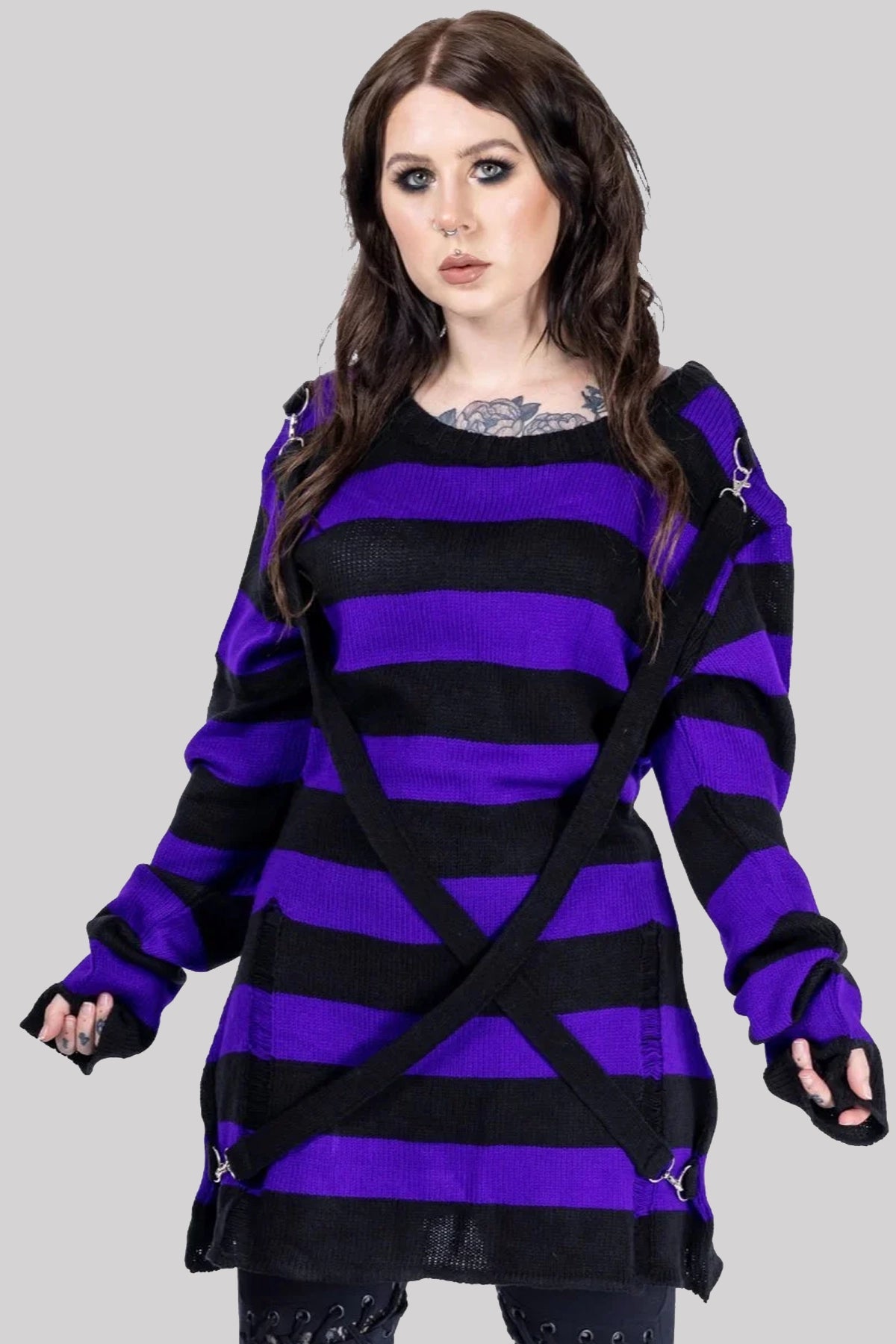 Heartless Oriana Wide Stripe Harness Grunge Jumper, Purple
