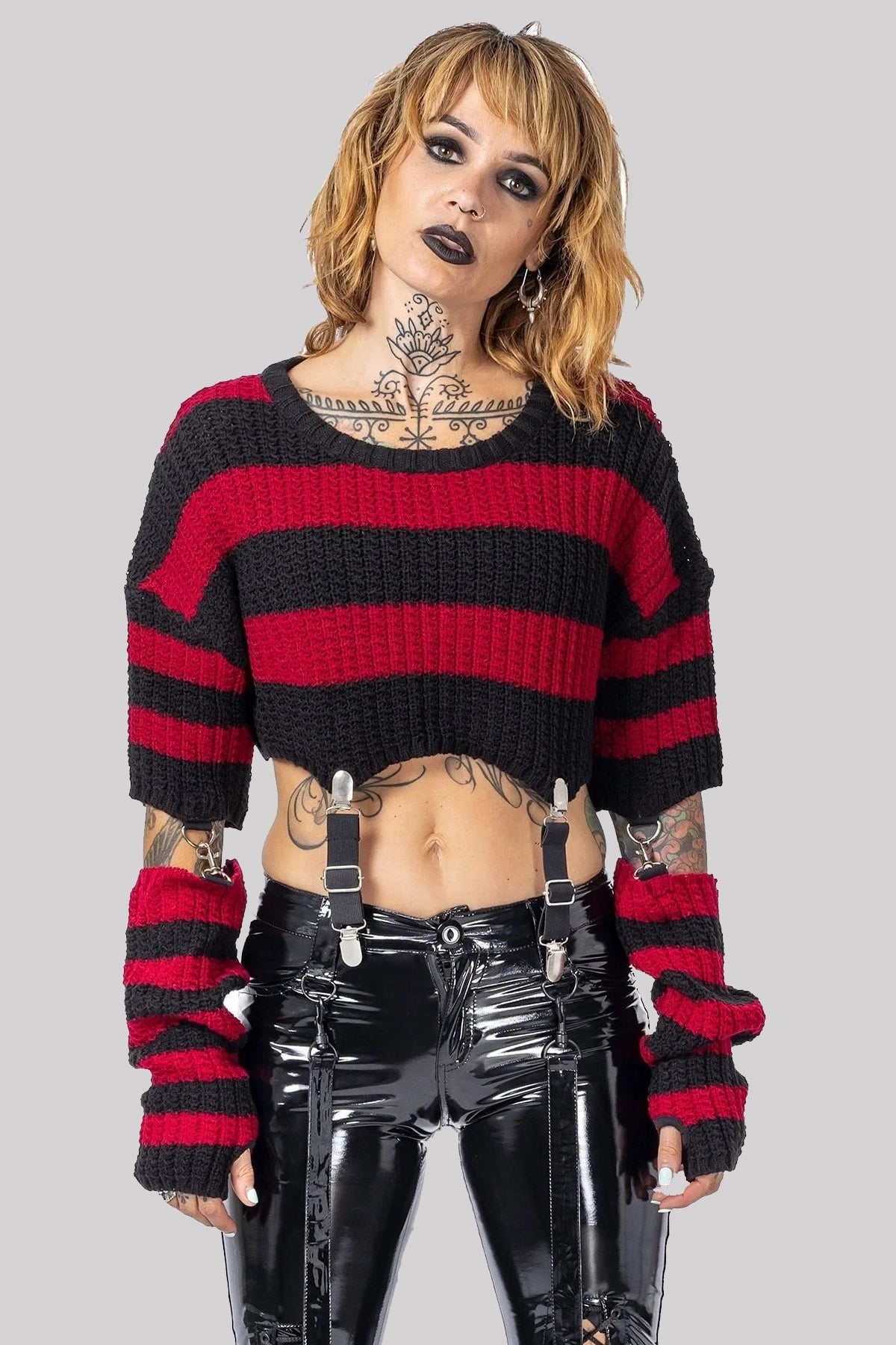 Heartless Isadora Striped Gothic Jumper with Detachable Sleeves