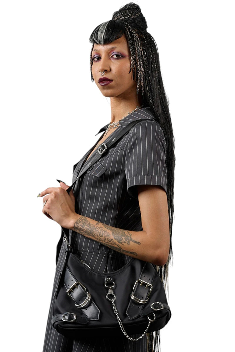 Banned Halo Shackles Hobo Bag Black Alt Buckle Shoulder Bag