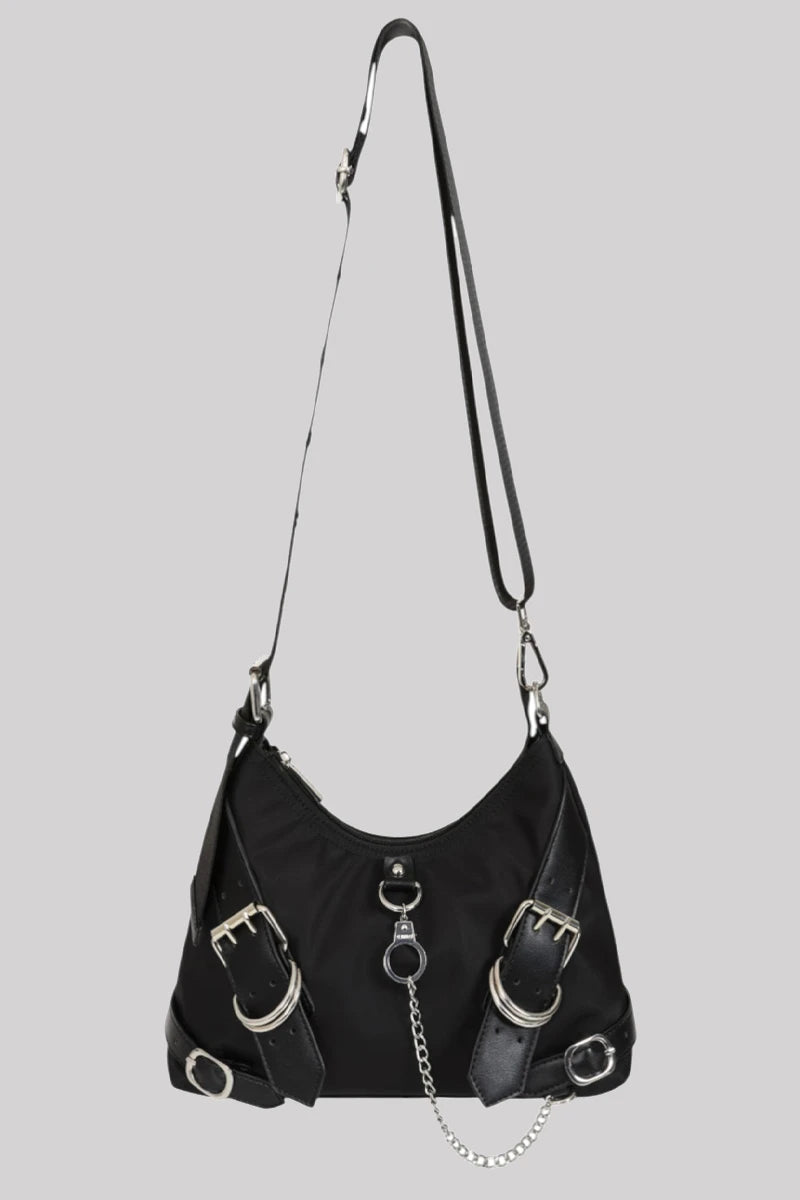 Banned Halo Shackles Hobo Bag Black Alt Buckle Shoulder Bag