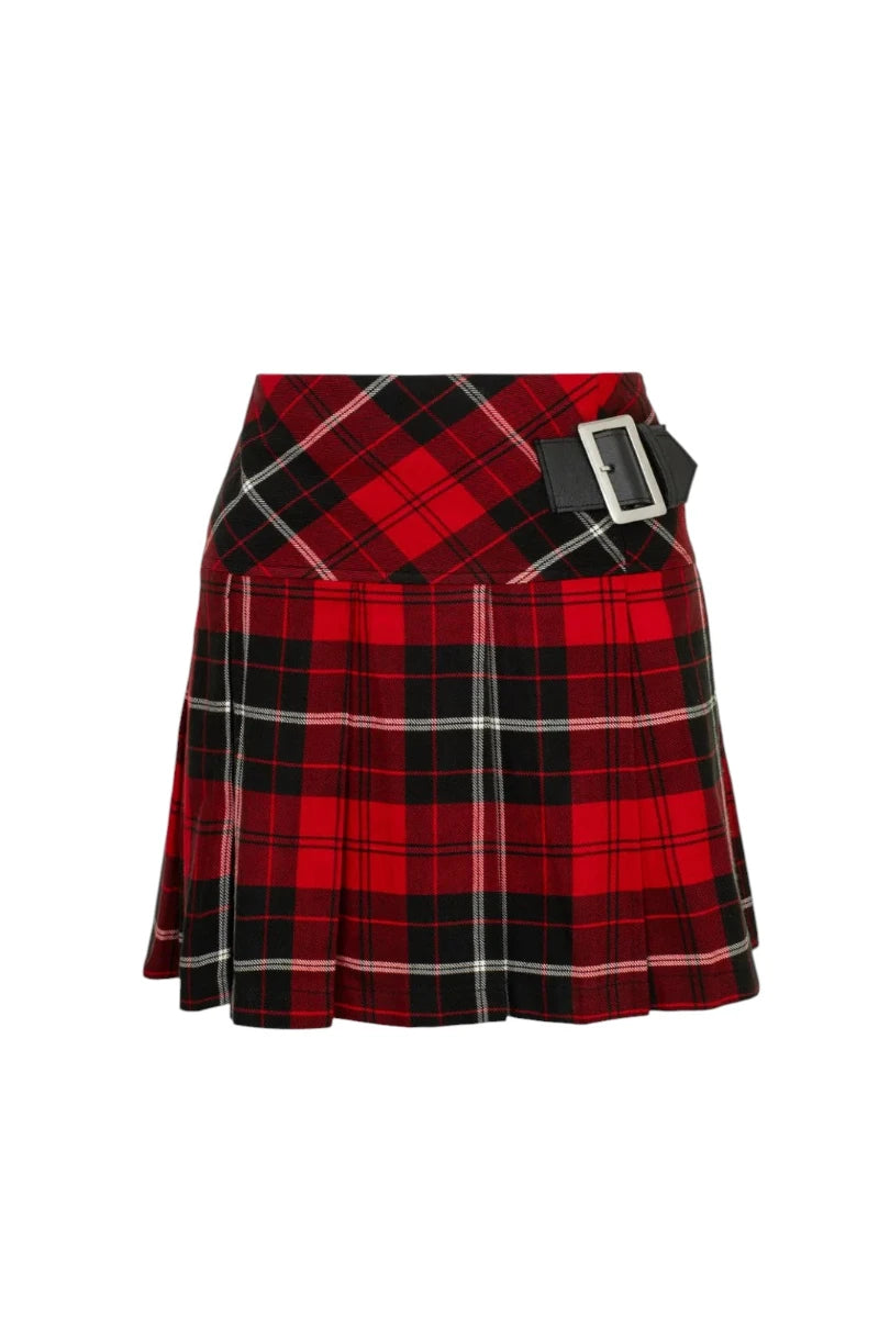 Hell Bunny Harley Skirt - Red Tartan Plaid Pleated Mini