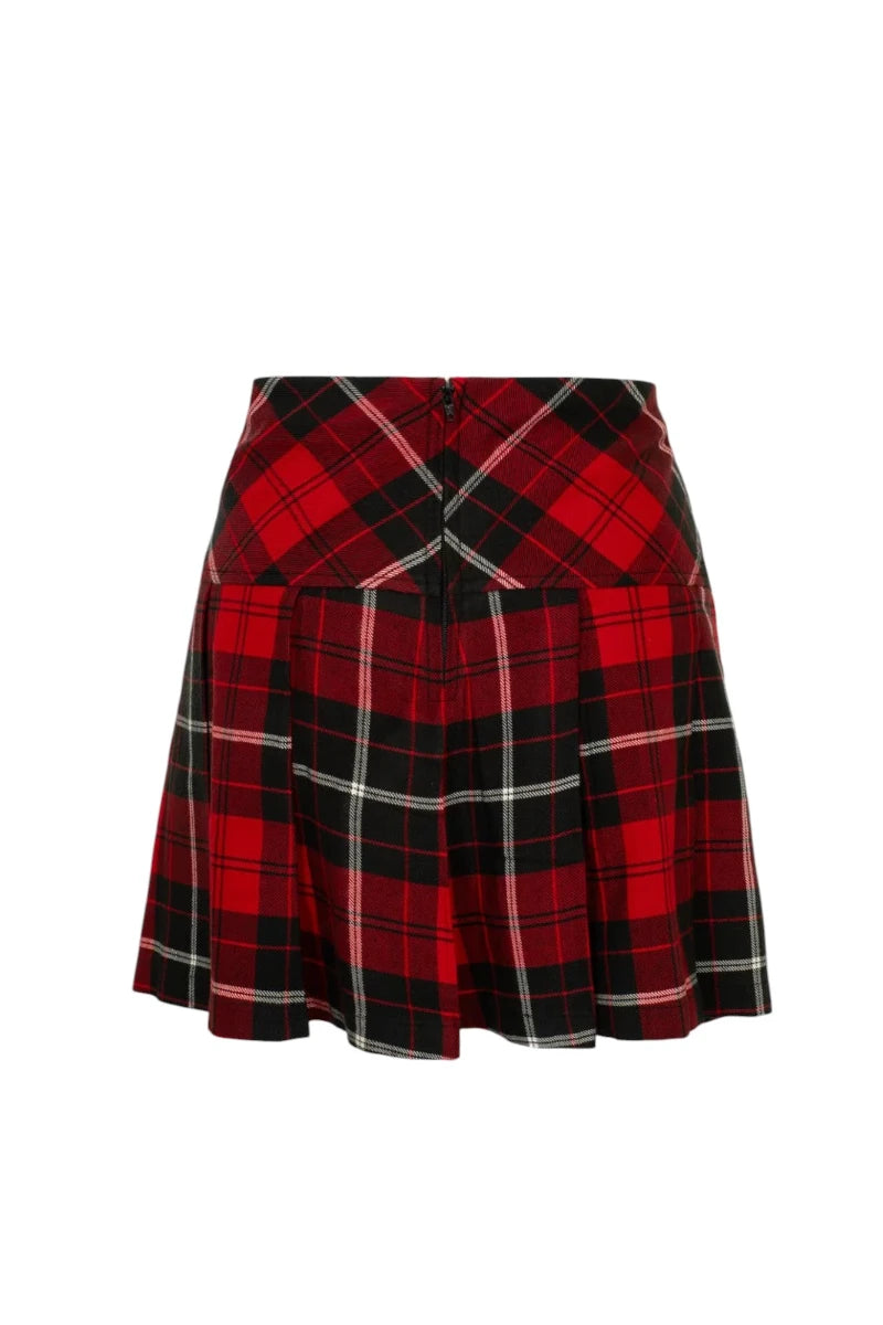 Hell Bunny Harley Skirt - Red Tartan Plaid Pleated Mini