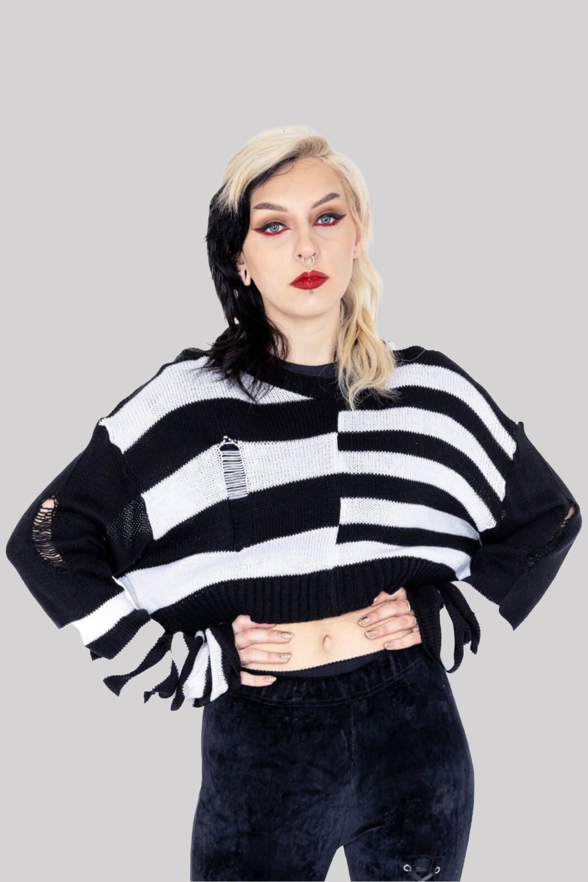 Heartless Layla Wide Stripe Distressed Knitted Crop Jumper