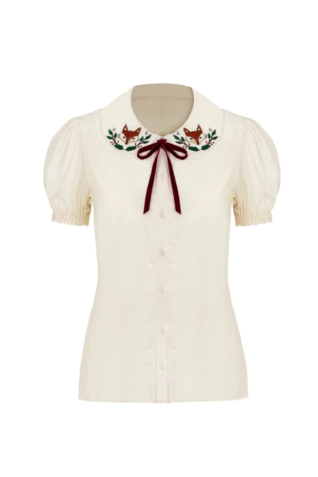 Hell Bunny Basil Blouse Fox Embroidery Retro Style Top