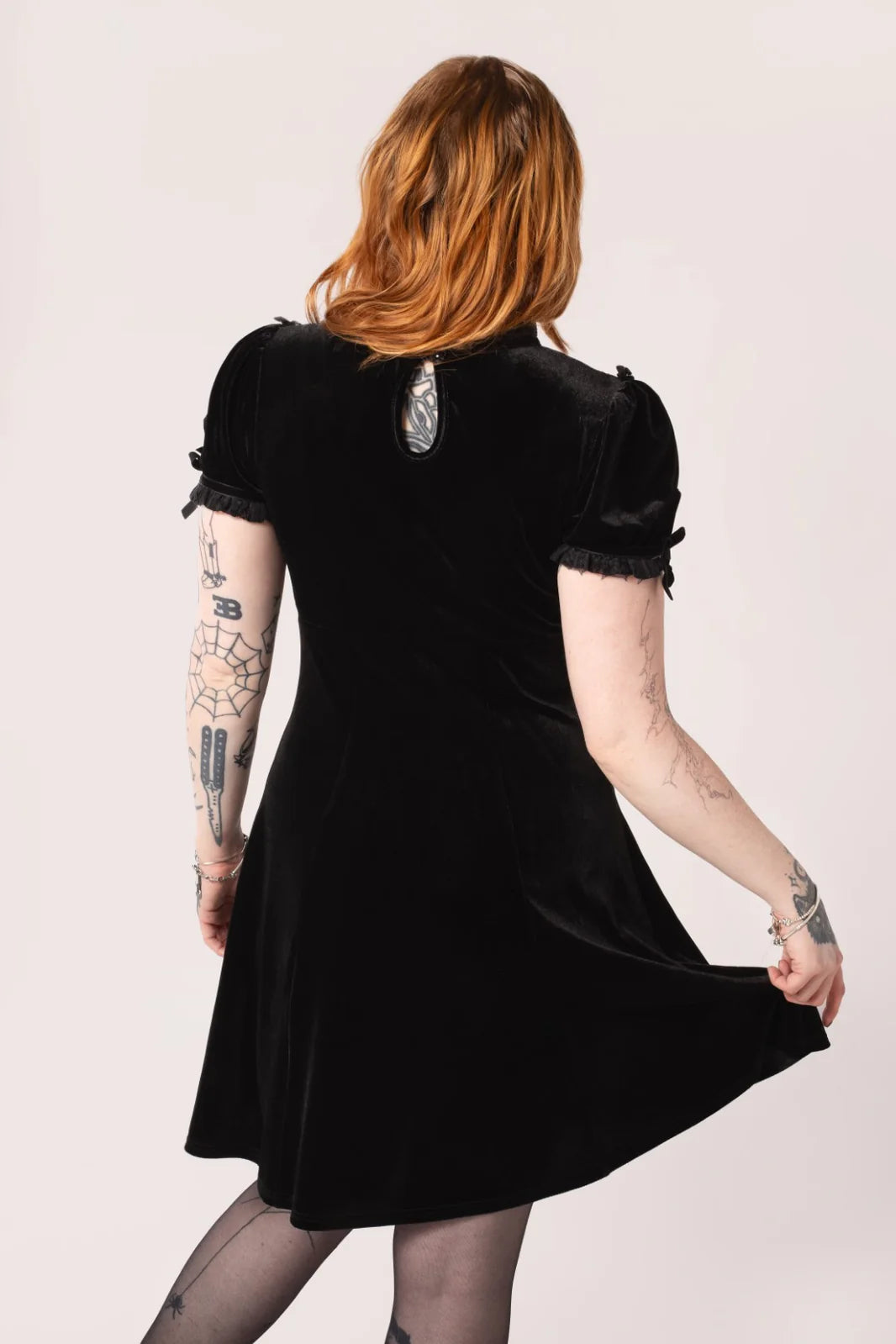 Hell Bunny Mourning Dress Gothic Black Velvet Lace Detail Ro Rox