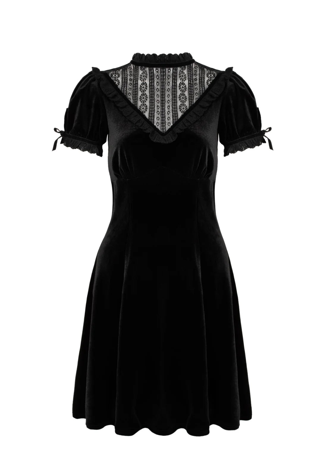 Hell Bunny Mourning Dress - Gothic Black & Velvet Lace Detail