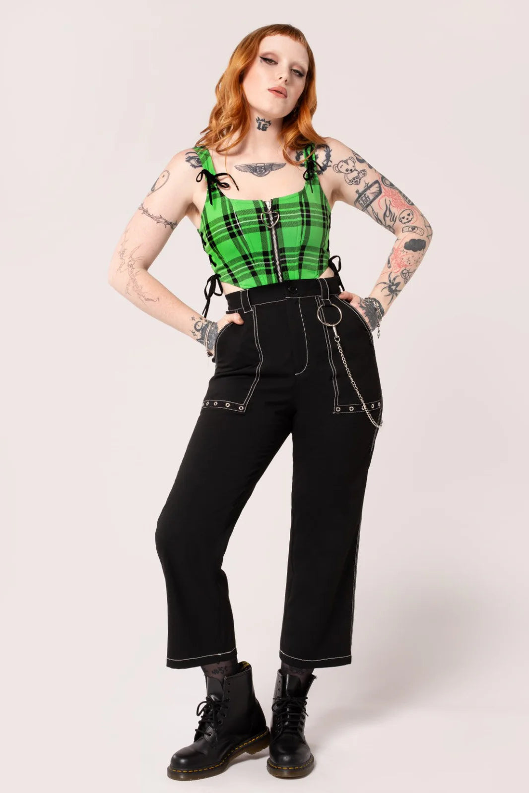 Hell Bunny Obsidian Trousers Edgy High Waist Pants with Chain | Ro Rox