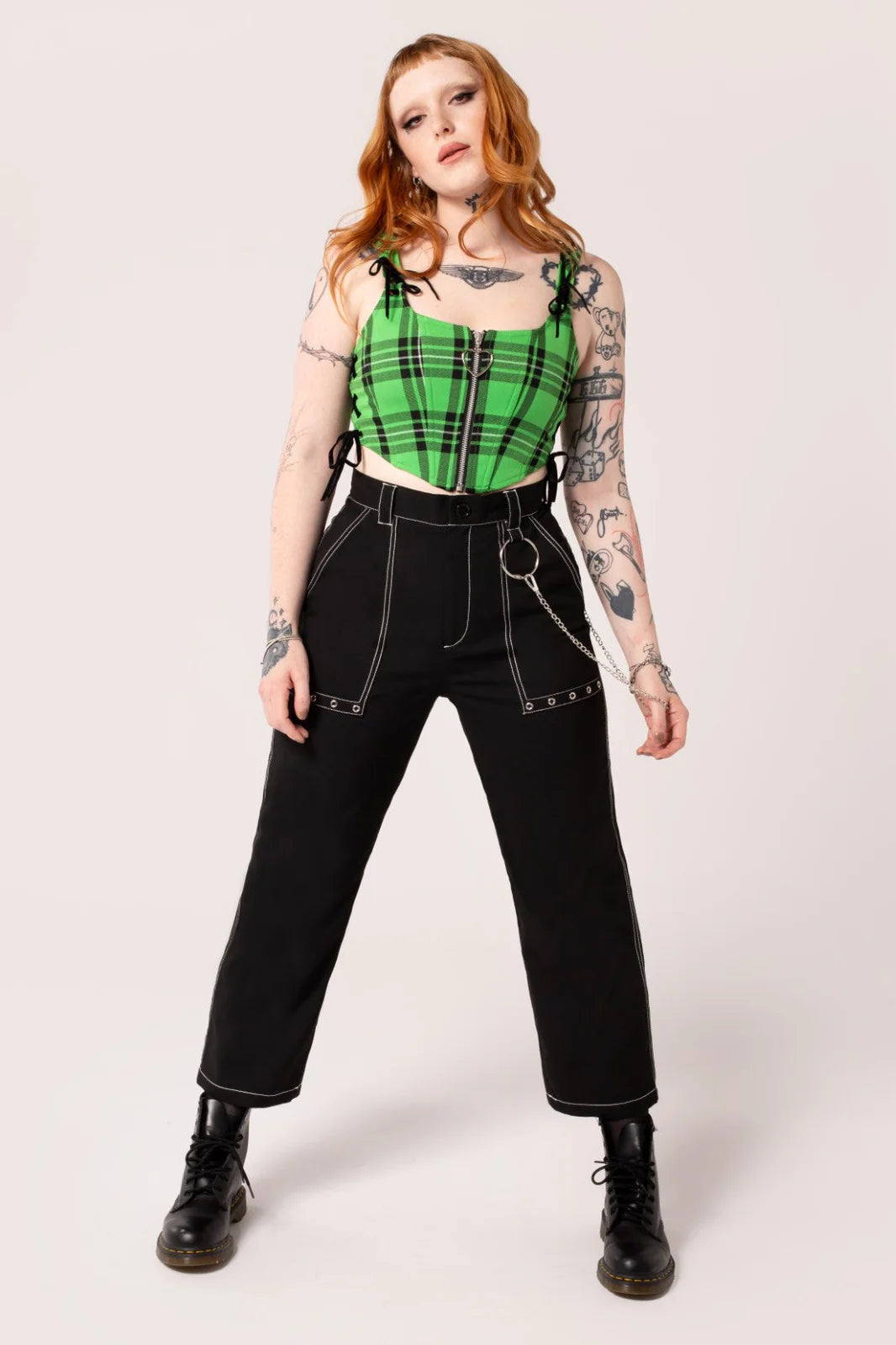 Hell Bunny Obsidian Trousers Edgy High Waist Pants with Chain