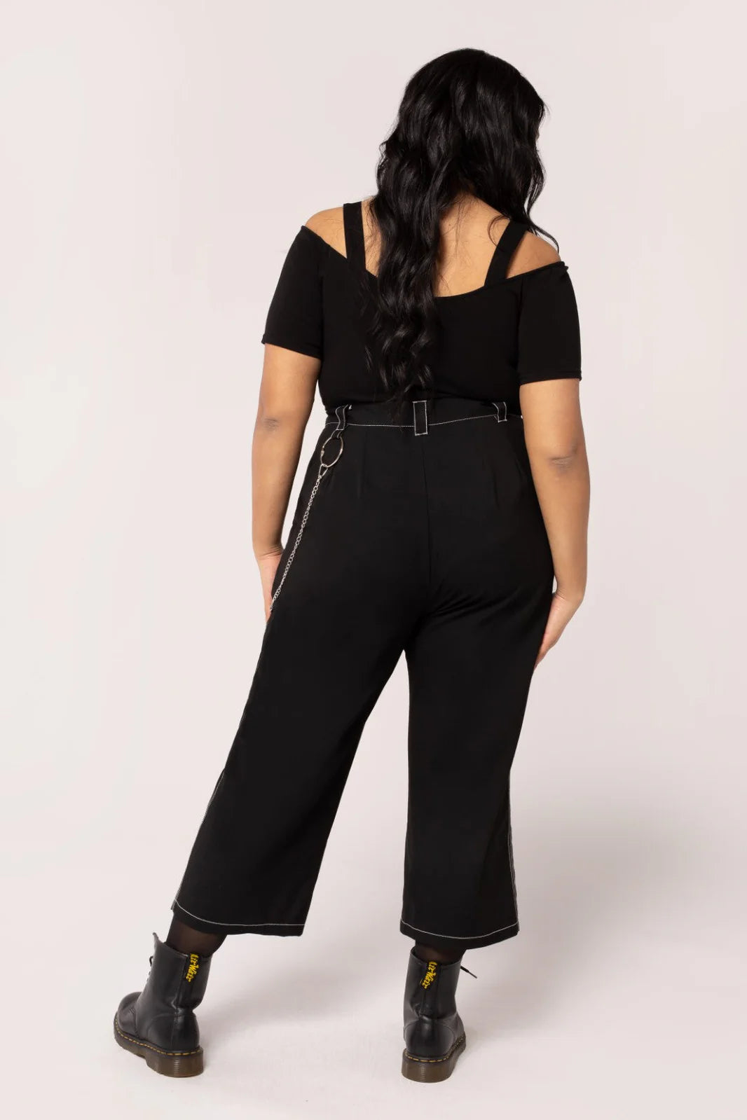 Hell Bunny Obsidian Trousers Edgy High Waist Pants with Chain