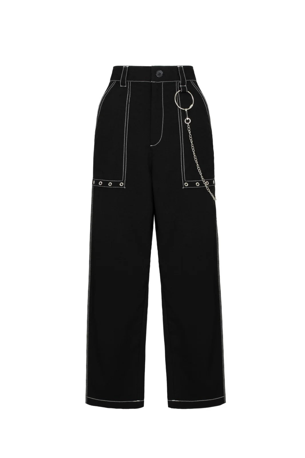 Hell Bunny Obsidian Trousers Edgy High Waist Pants with Chain