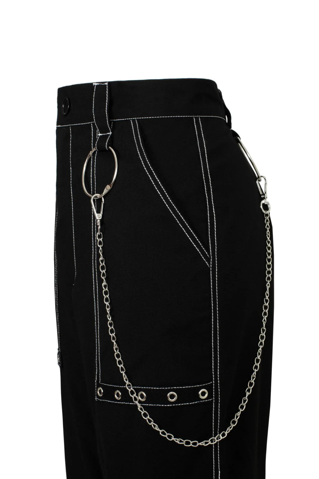 Hell Bunny Obsidian Trousers Edgy High Waist Pants with Chain