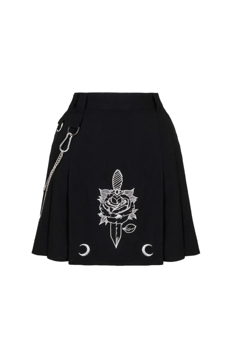 Hell Bunny Roesia Mini Skirt Pleated Gothic Rose & Dagger | Ro Rox