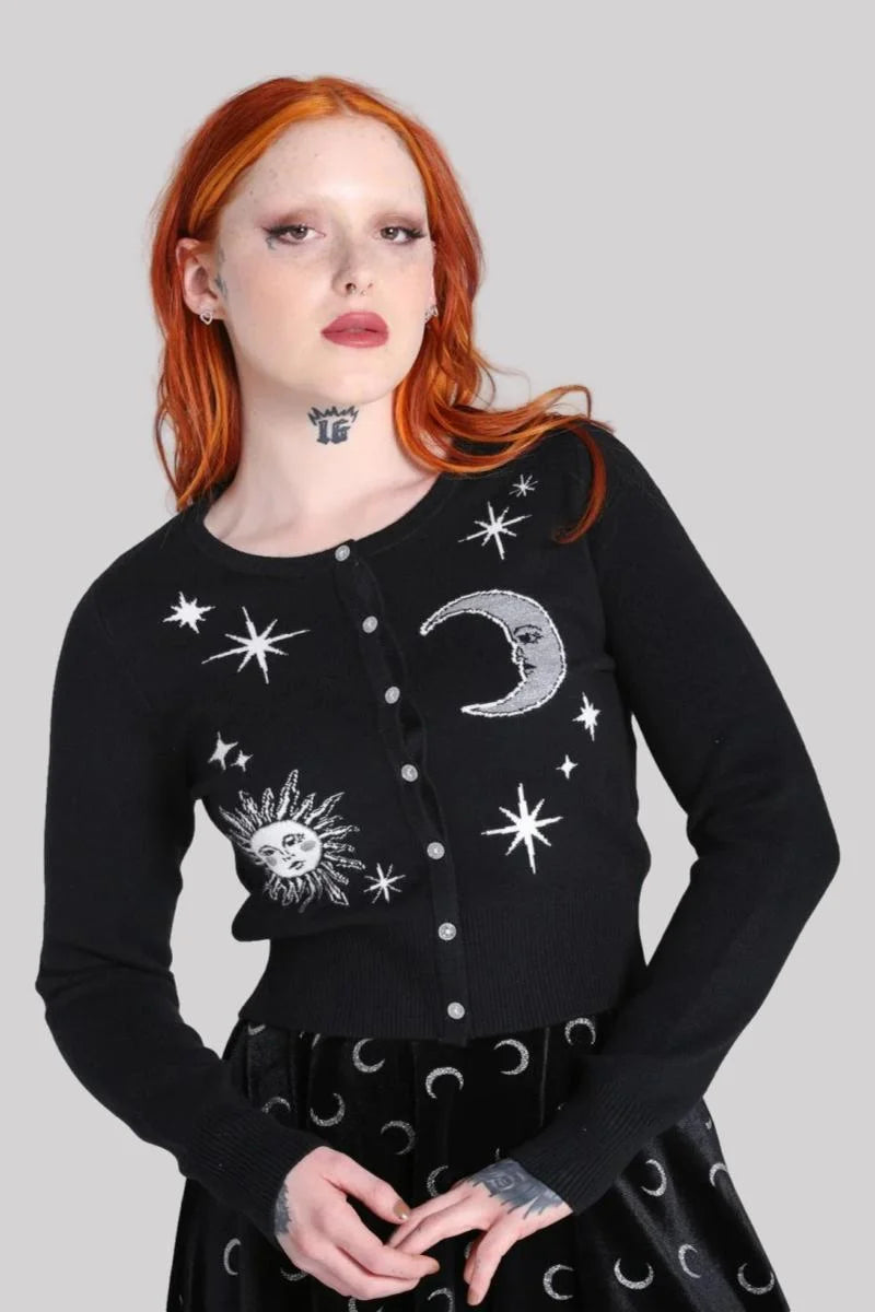 Hell Bunny Solaris Cardigan - Black Moon & Sun Gothic Knit | Ro Rox