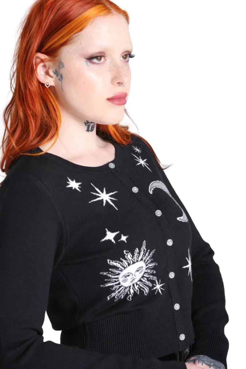 Hell Bunny Solaris Cardigan - Black Moon & Sun Gothic Knit