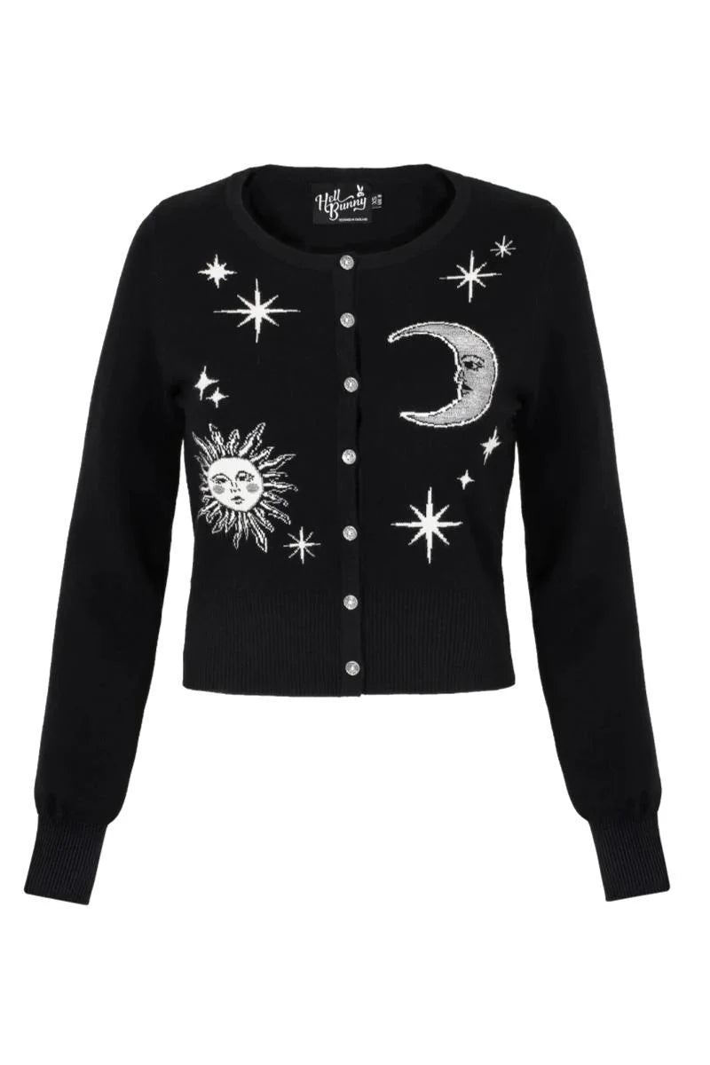 Hell Bunny Solaris Cardigan - Black Moon & Sun Gothic Knit