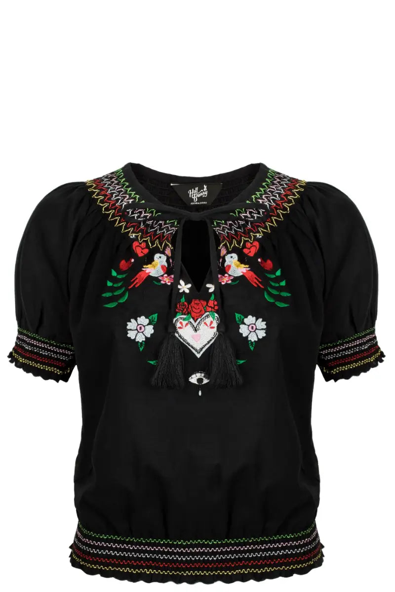 Hell Bunny Tessie Blouse Bohemian Embroidery Top