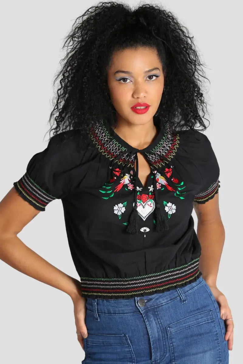 Hell Bunny Tessie Blouse Bohemian Embroidery Top