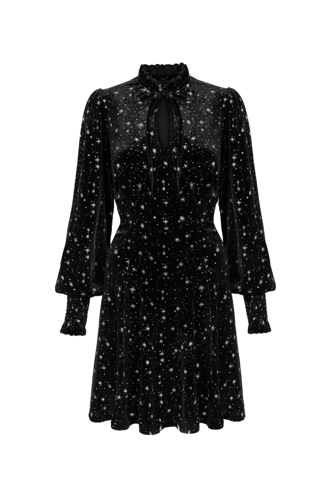 Hell Bunny Vela Dress - Black Velvet Star Print Mini Dress