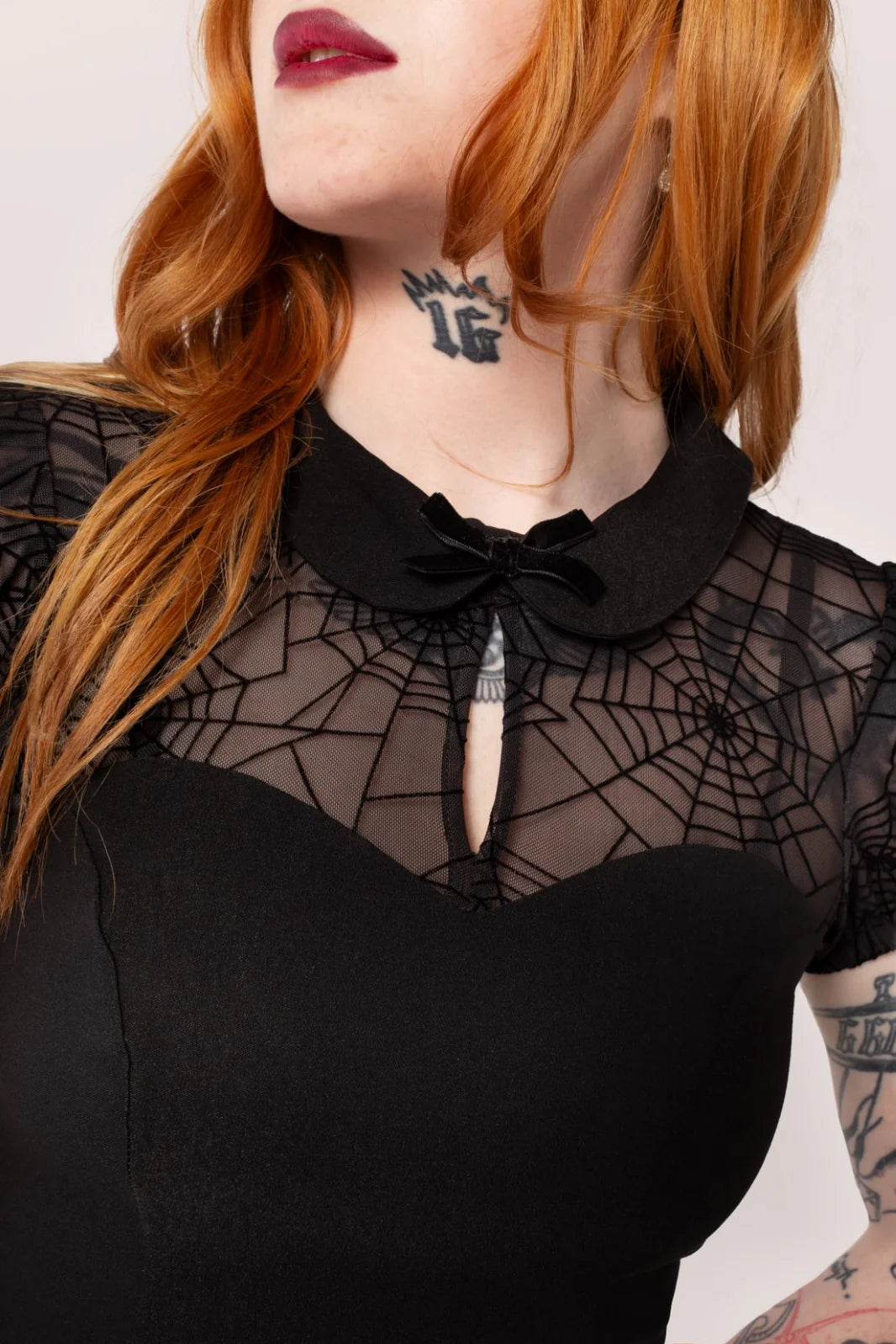 Hell Bunny Viola Dress  Fitted Gothic Spider Web Lace Skater