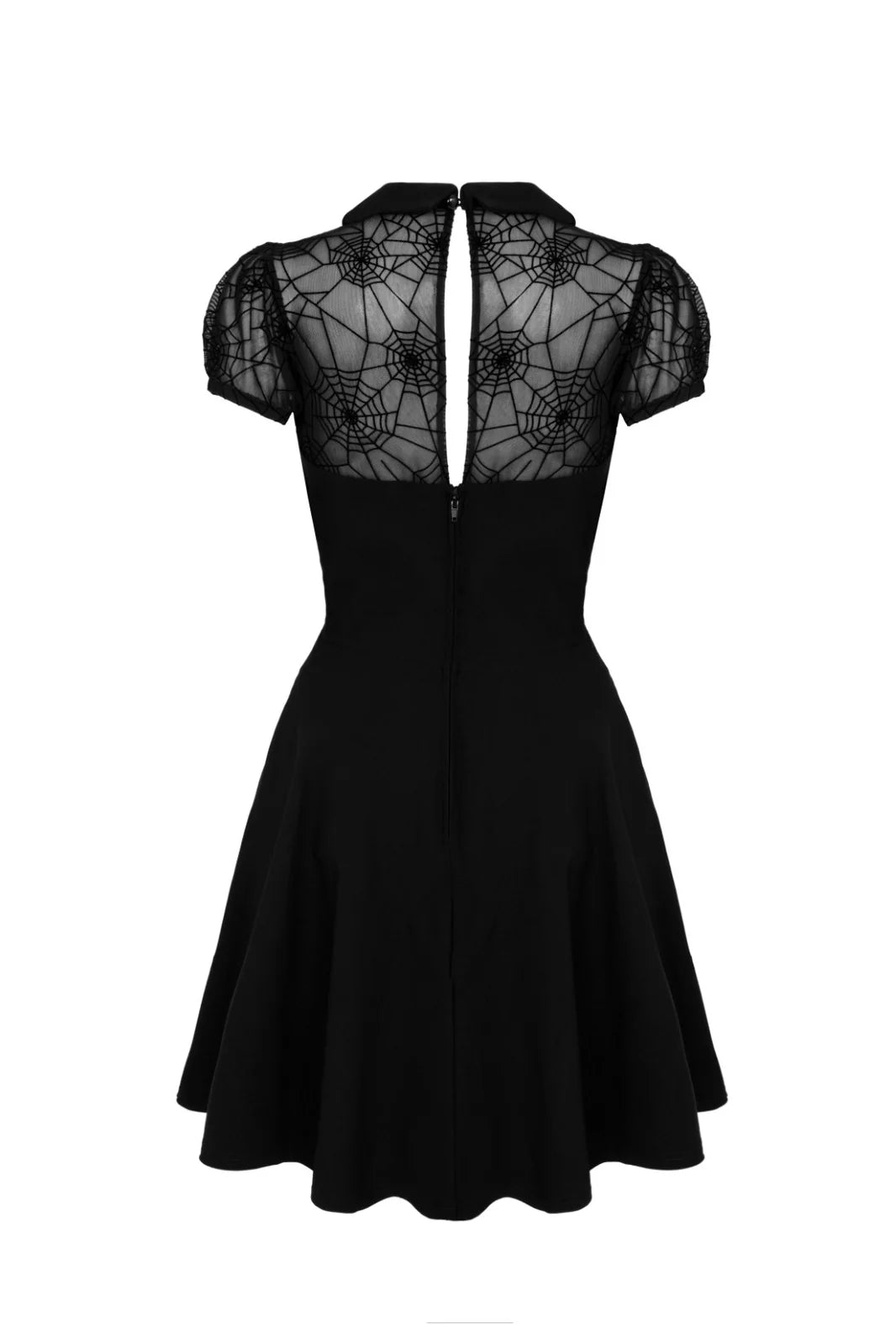 Hell Bunny Viola Dress  Fitted Gothic Spider Web Lace Skater