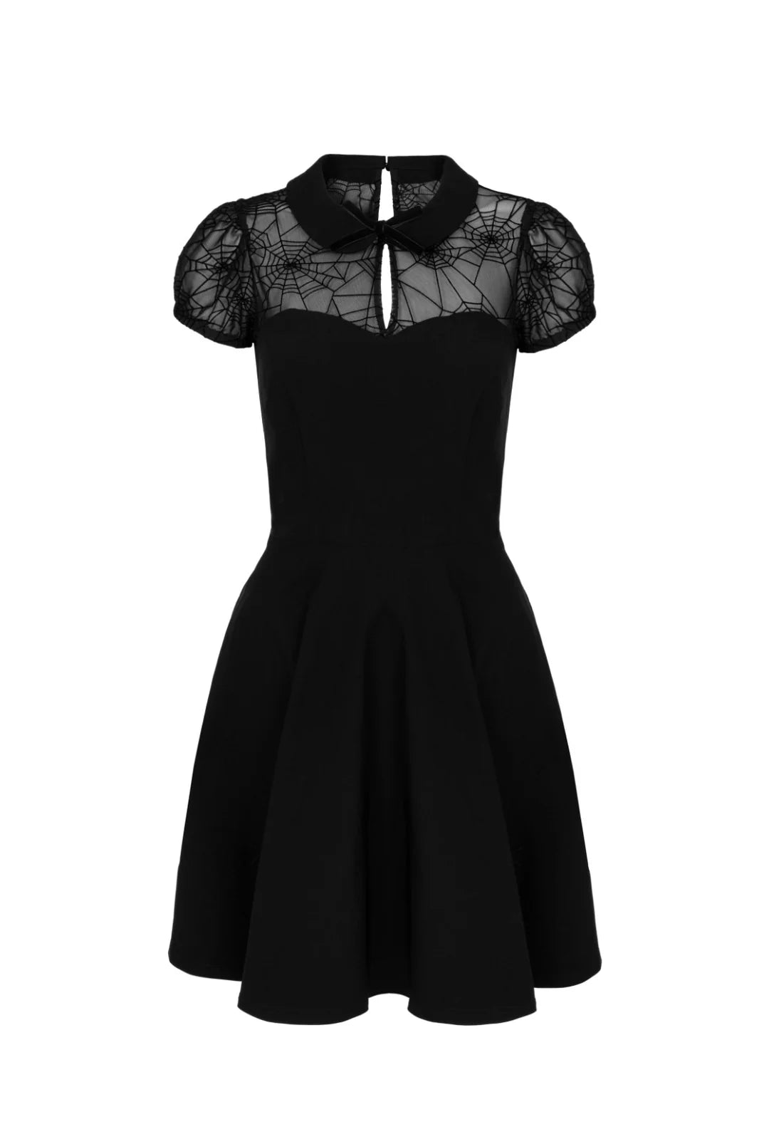 Hell Bunny Viola Dress  Fitted Gothic Spider Web Lace Skater