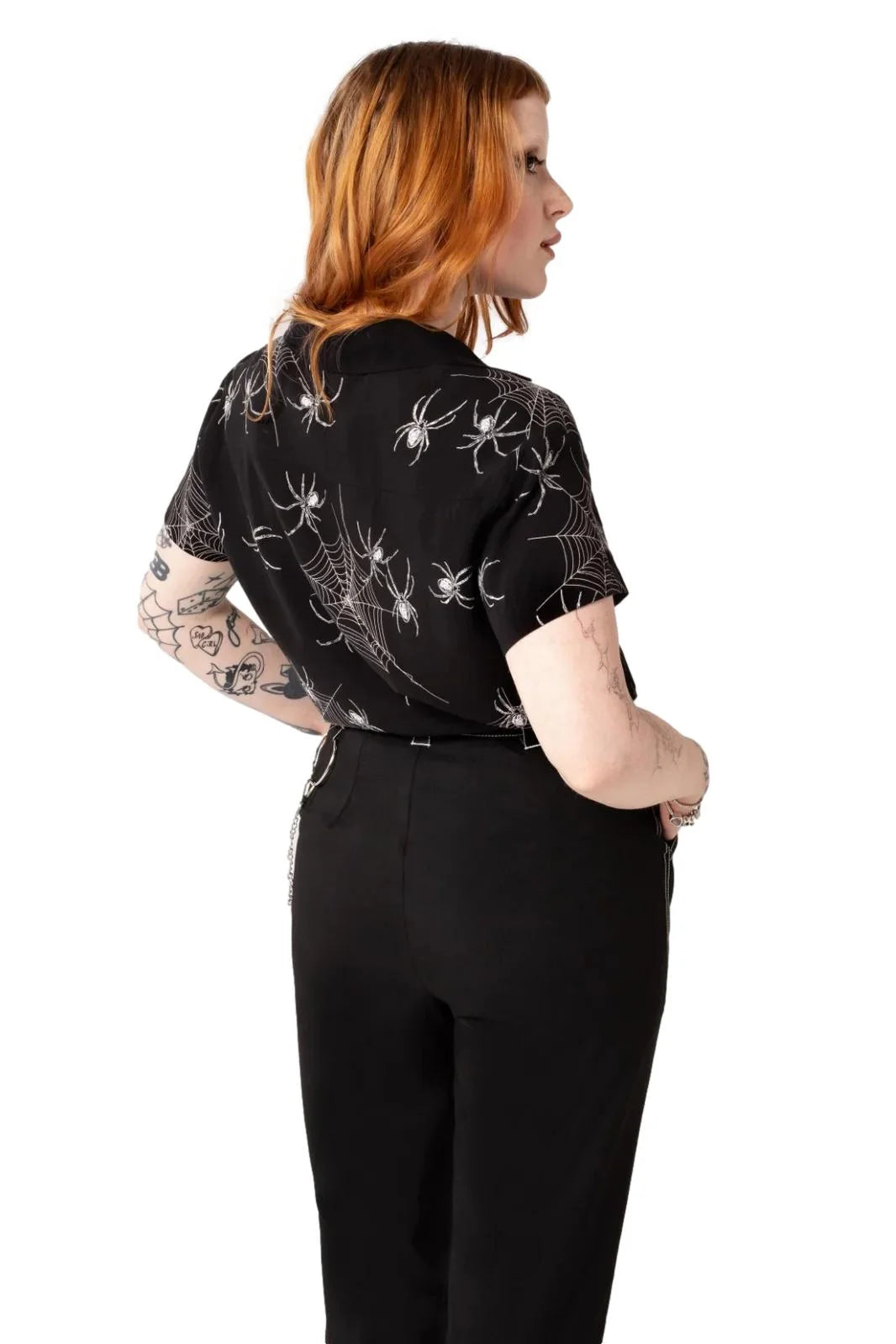 Hell Bunny Grungy Spider Shirt - Gothic Spiderweb Print