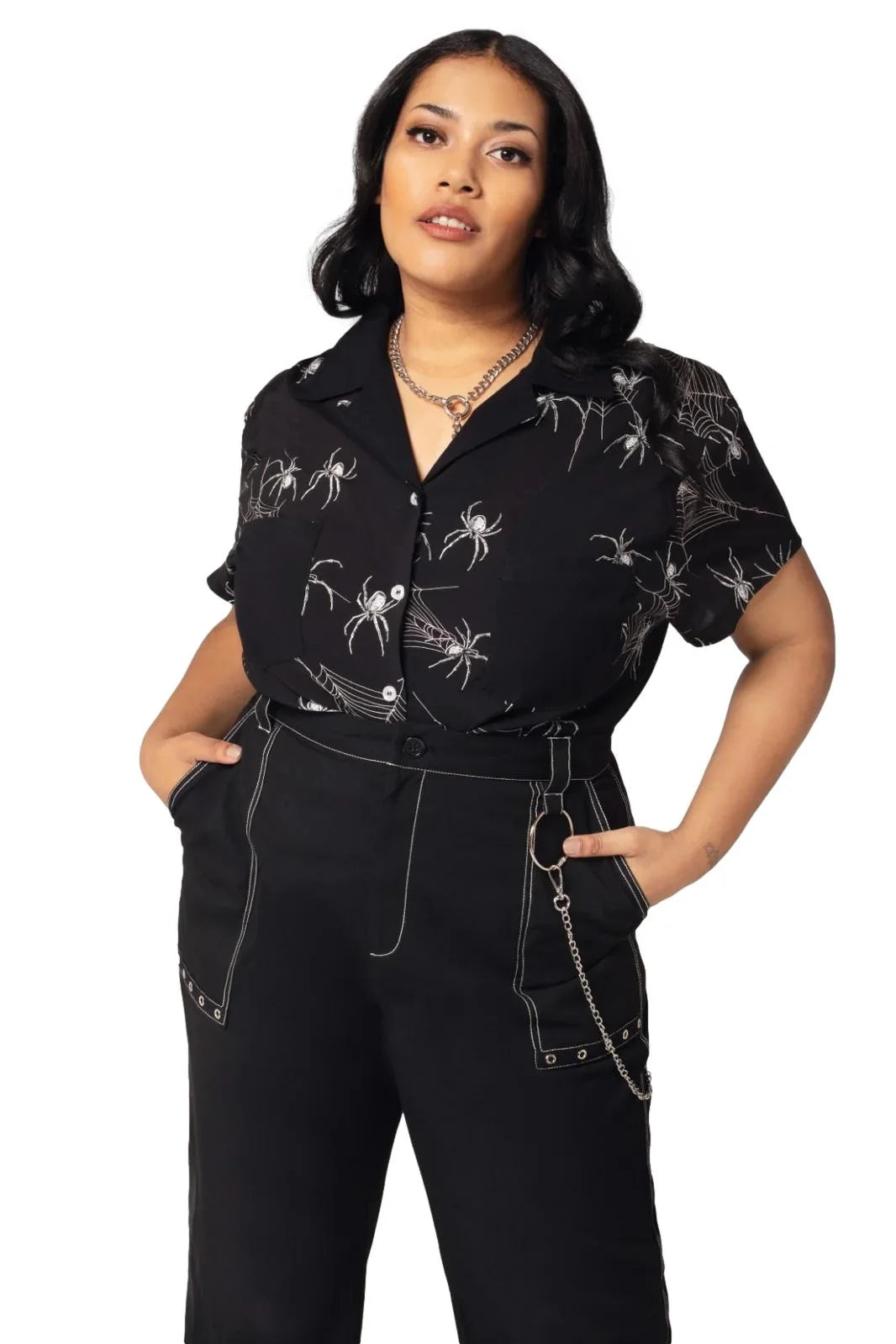 Hell Bunny Grungy Spider Shirt - Gothic Spiderweb Print