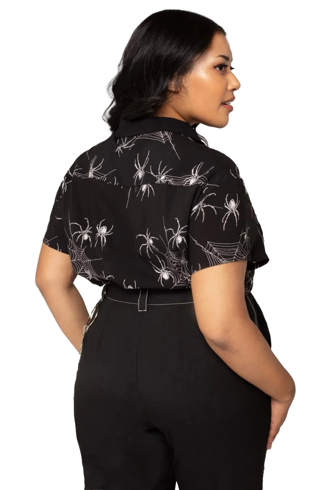 Hell Bunny Grungy Spider Shirt - Gothic Spiderweb Print