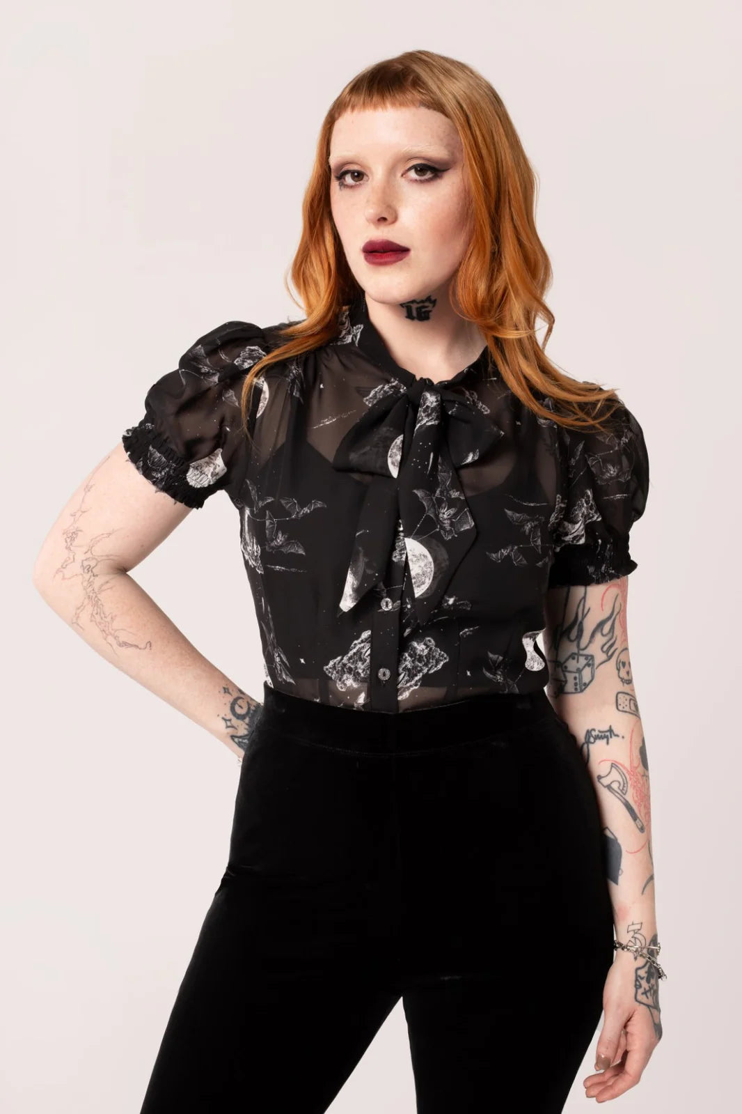 Hell Bunny Over The Moon Blouse - Gothic Bat Print