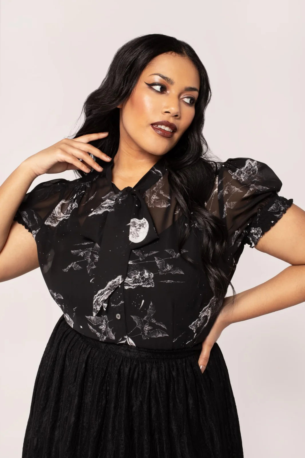 Hell Bunny Over The Moon Blouse - Gothic Bat Print