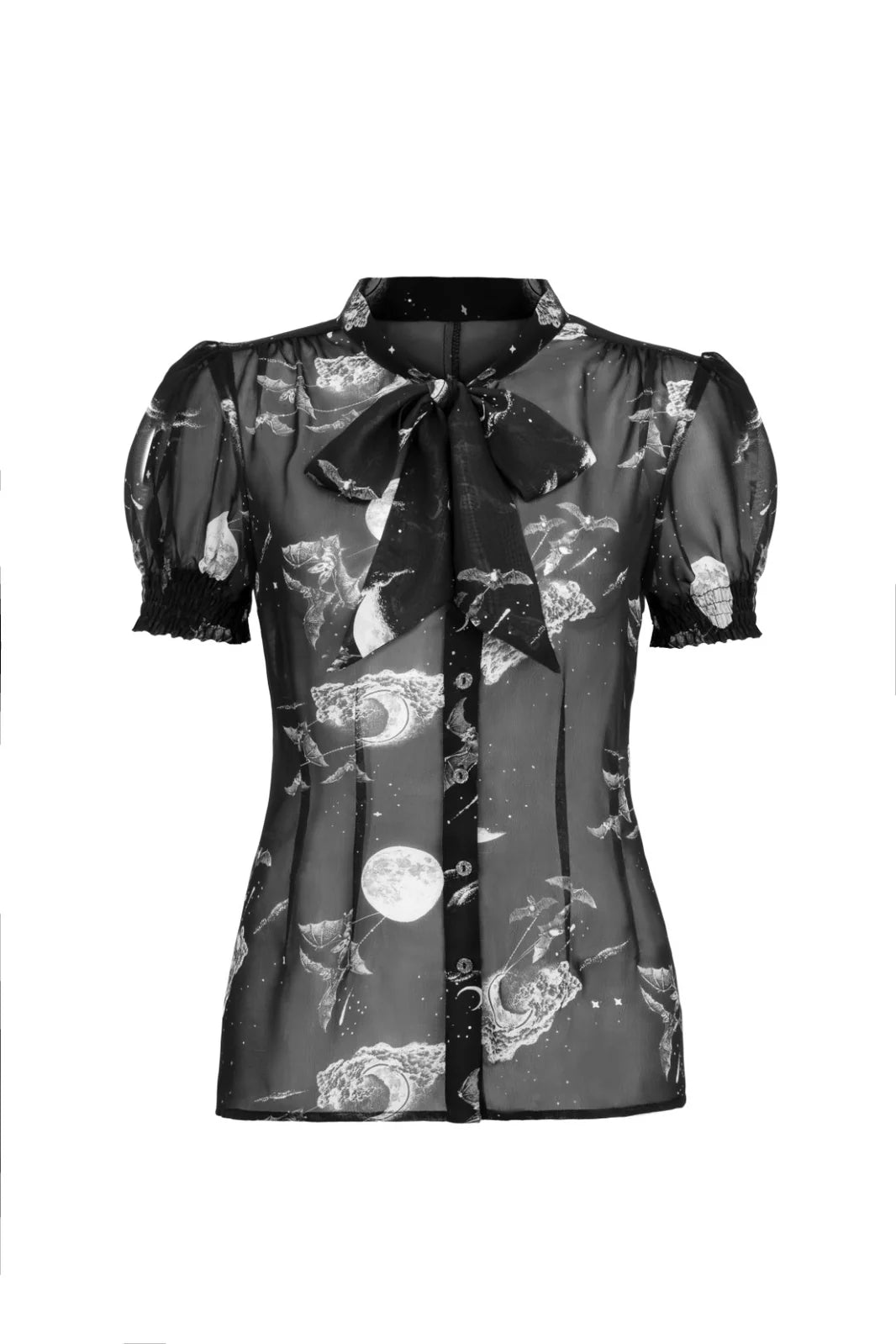 Hell Bunny Over The Moon Blouse - Gothic Bat Print