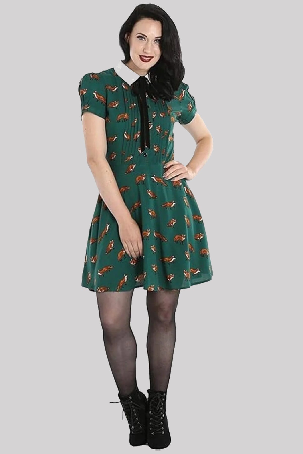 Hell Bunny Vixey Fox Retro 1960's Dress - Green